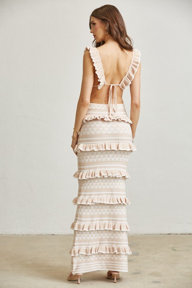 Geo Striped Ruffle Knit Skirt Set