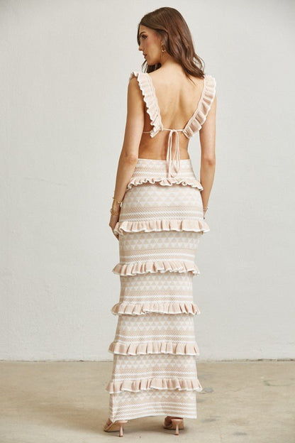 Geo Striped Ruffle Knit Skirt Set