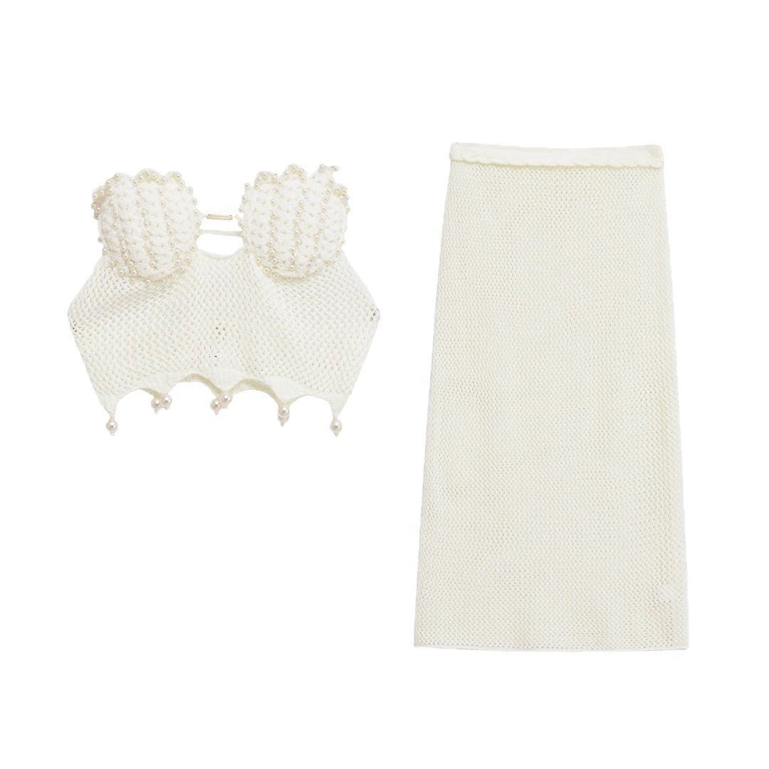 Handmade Beaded Shell Top Skirt Set