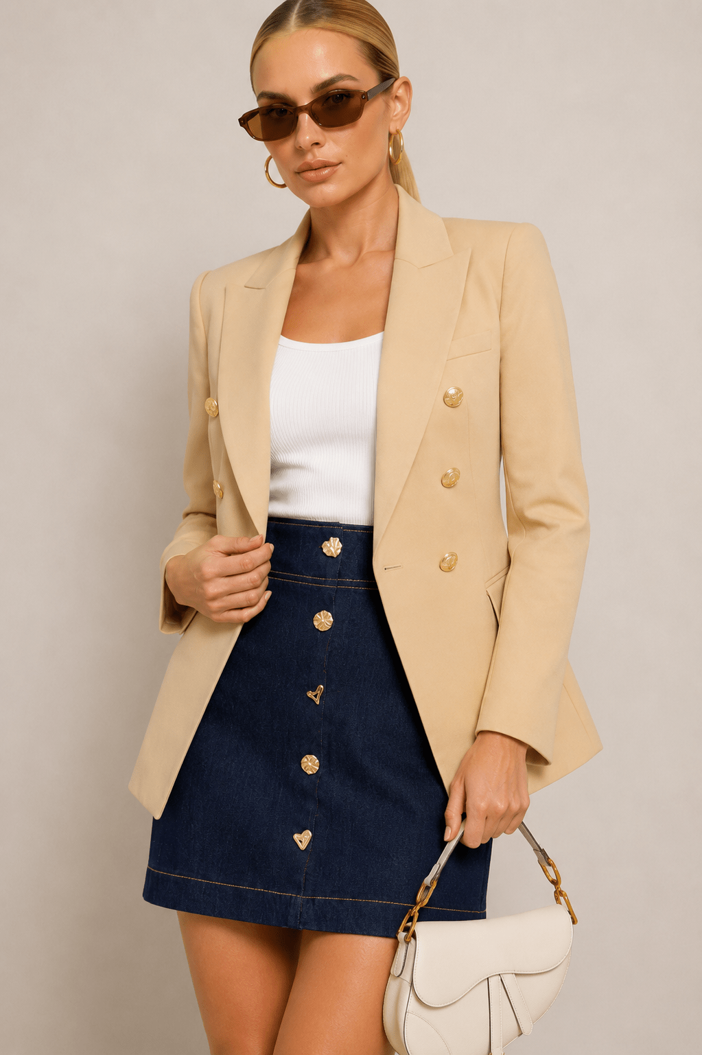 Jewel & Seashell Button Denim Skirt