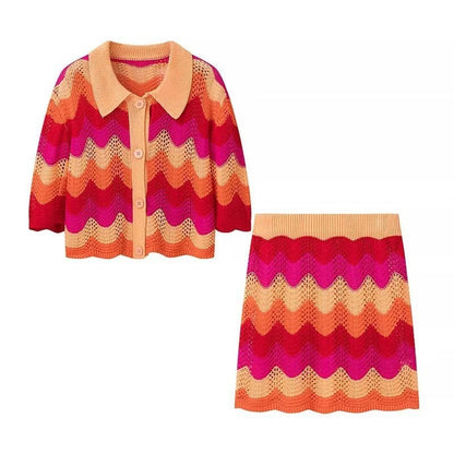 Orange & Pink Knitted Skirt Set