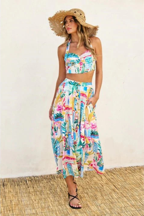 Colorful Floral Midi Skirt