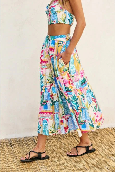 Colorful Floral Midi Skirt