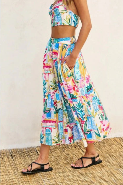 Colorful Floral Midi Skirt
