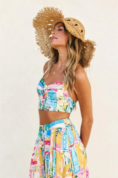 Colorful Floral Halter Crop Top