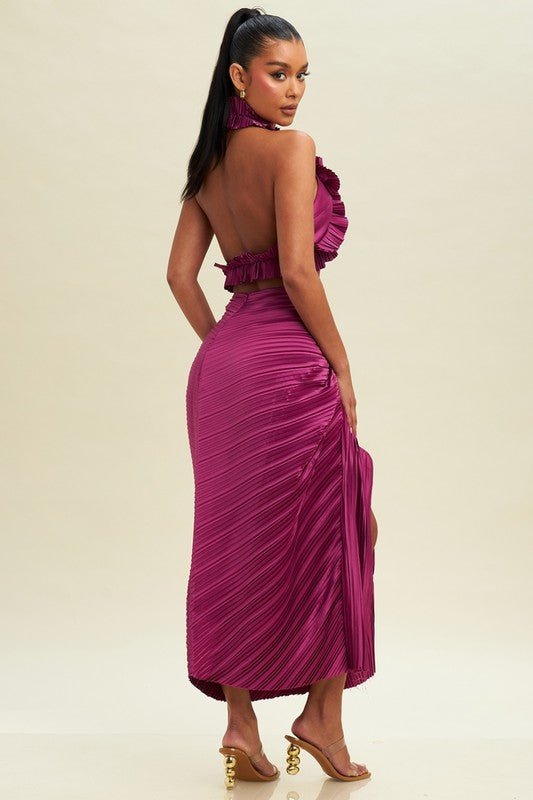 Magenta Pleated Resort Skirt Set