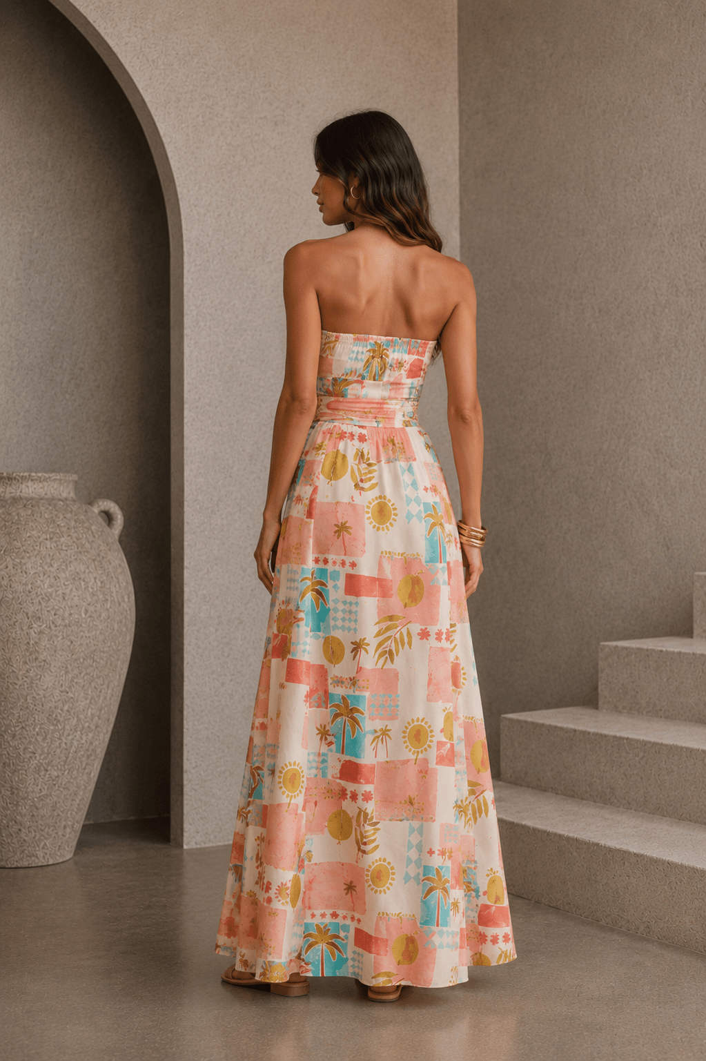 Moroccan Belt Strapless Maxi Dress
