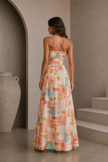 Moroccan Belt Strapless Maxi Dress