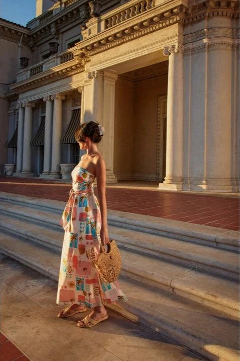 Moroccan Belt Strapless Maxi Dress