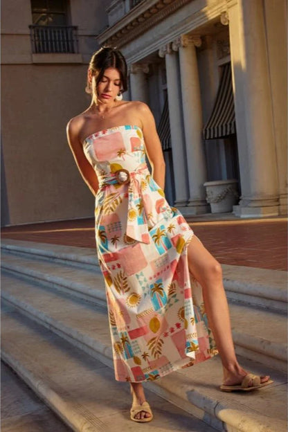 Moroccan Belt Strapless Maxi Dress