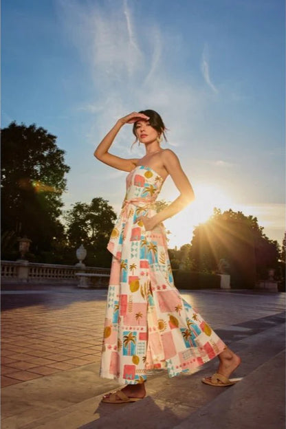 Moroccan Belt Strapless Maxi Dress