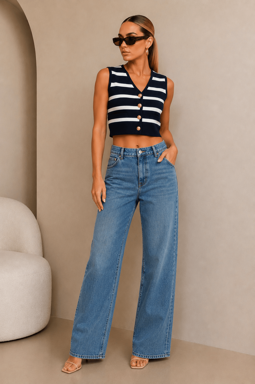 Navy & White Striped Vest Top