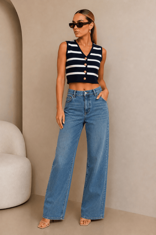 Navy & White Striped Vest Top