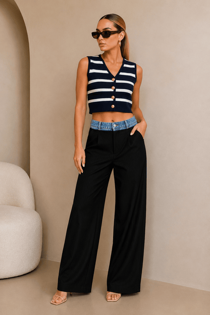 Navy & White Striped Vest Top