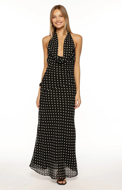 North Black Polka Dot Cowl Neck Maxi Dress