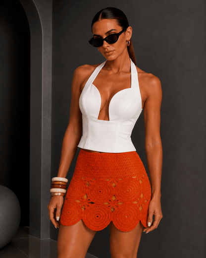 Orange Crochet Mini Skirt