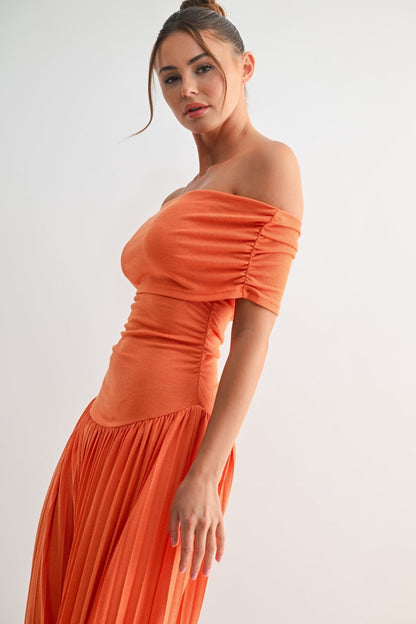 Orange Soleil Pleated Maxi Dress