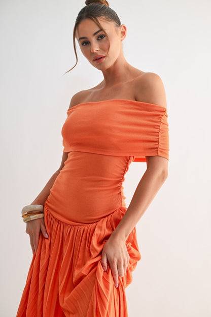Orange Soleil Pleated Maxi Dress