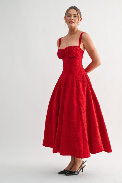 Red Fleur Corset Midi Dress