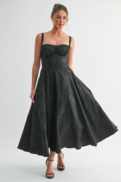 Black Fleur Corset Midi Dress