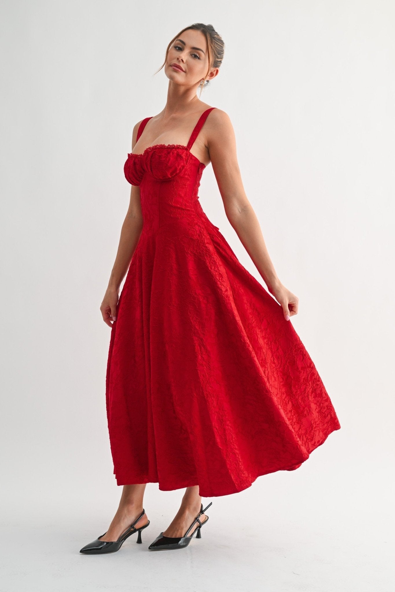 Red Fleur Corset Midi Dress