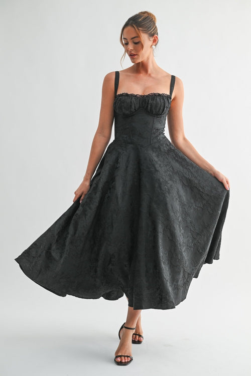 Black Fleur Corset Midi Dress