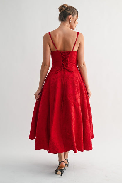 Red Fleur Corset Midi Dress