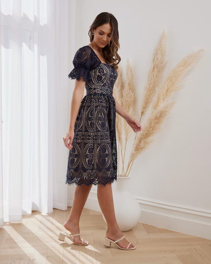 Remie Dress - Navy/Beige