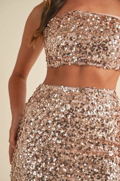 Rose Gold Sequin Skirt Set