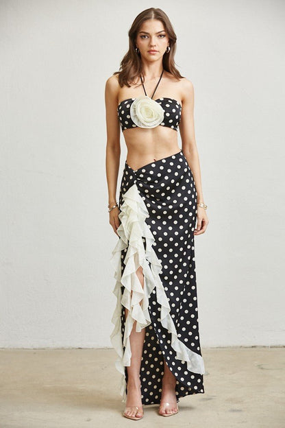 Rose Polkadot Ruffle Top Skirt Set