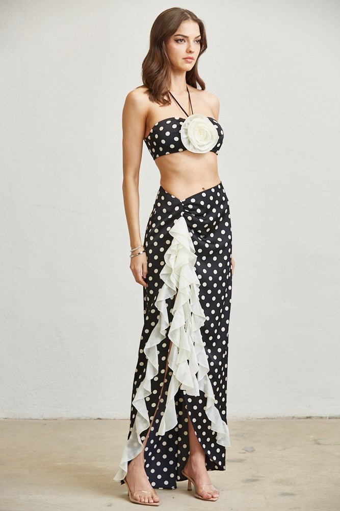 Rose Polkadot Ruffle Top Skirt Set