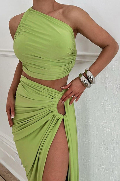 Ruched One-shoulder Two-piece Set