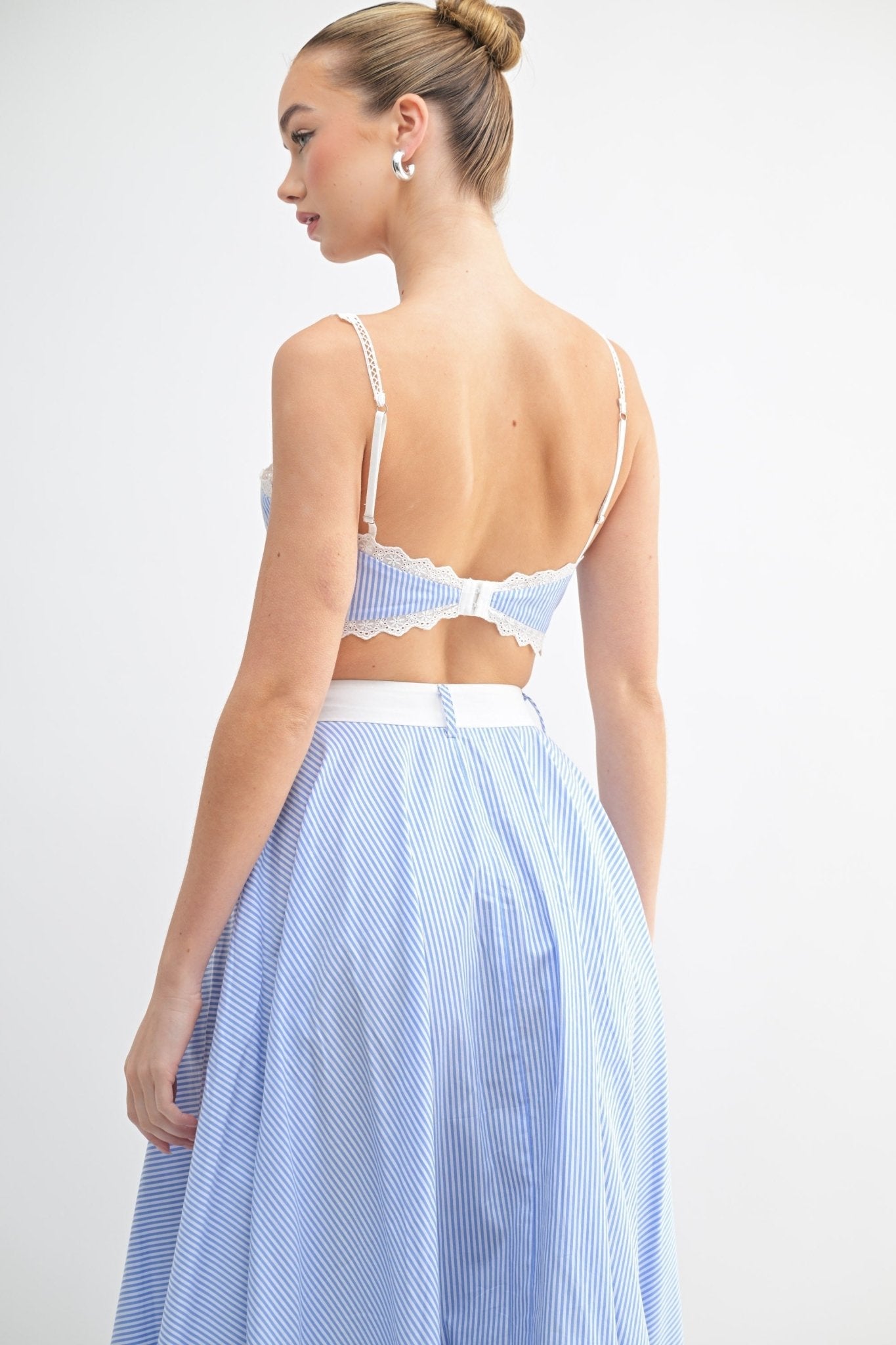 Blue & White Striped Lace Skirt Set
