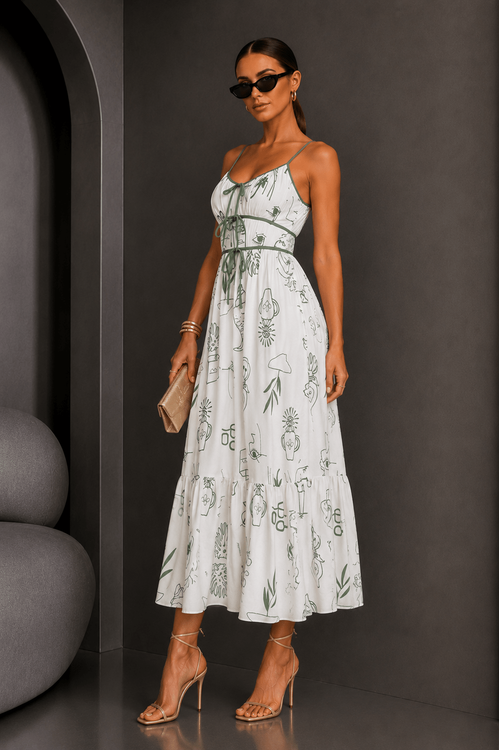 Seashell Minimalist Line Drawing Midi Dress