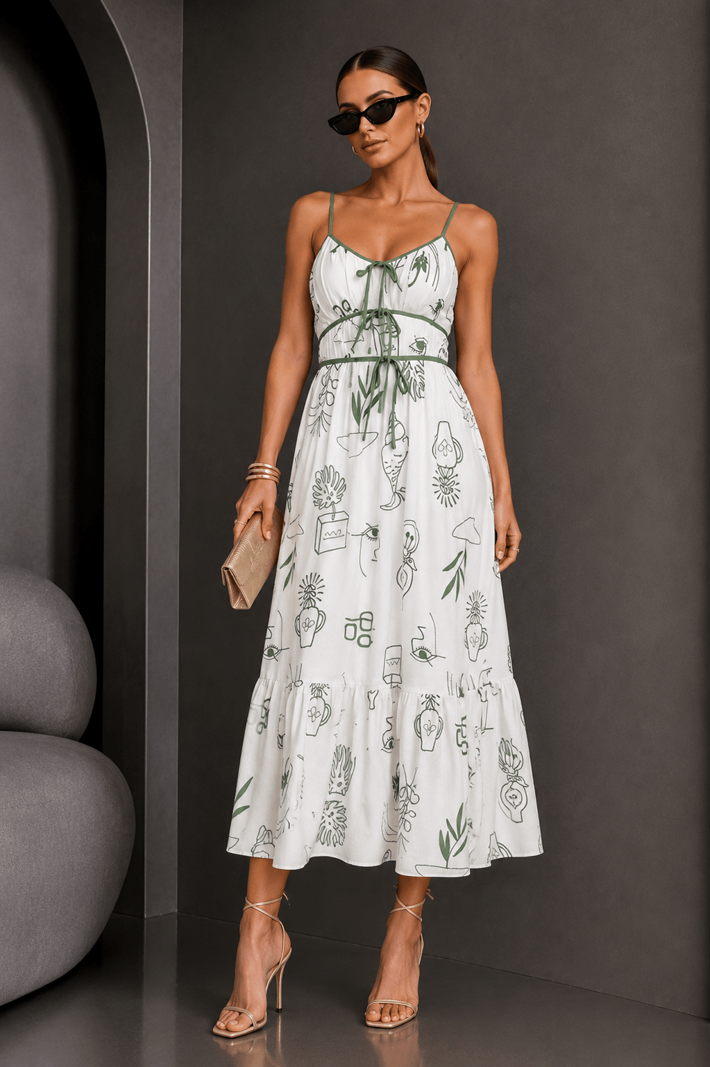 Seashell Minimalist Line Drawing Midi Dress