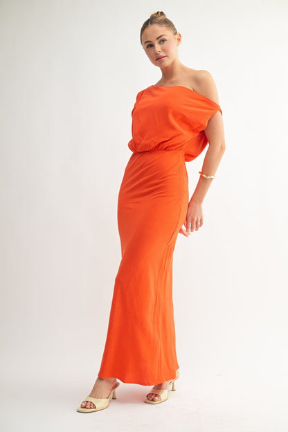 Orange Linen One-Shoulder Dress