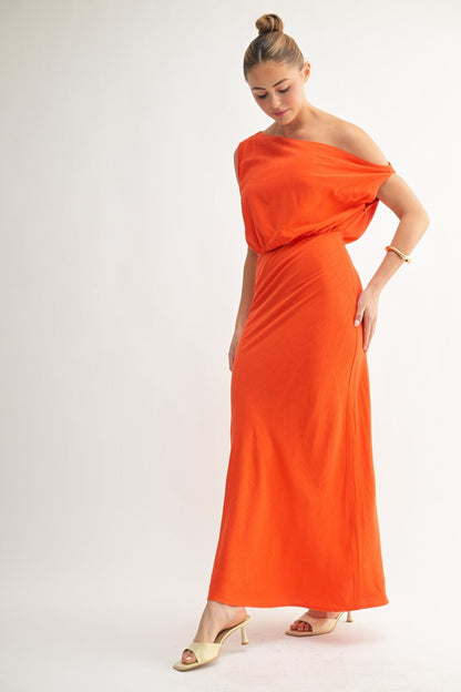 Orange Linen One-Shoulder Dress