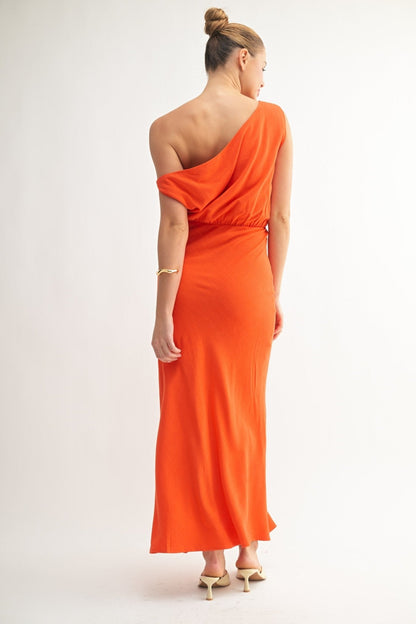 Orange Linen One-Shoulder Dress