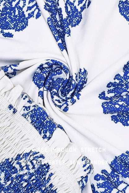 Blue & White Tie Front Maxi Skirt Set