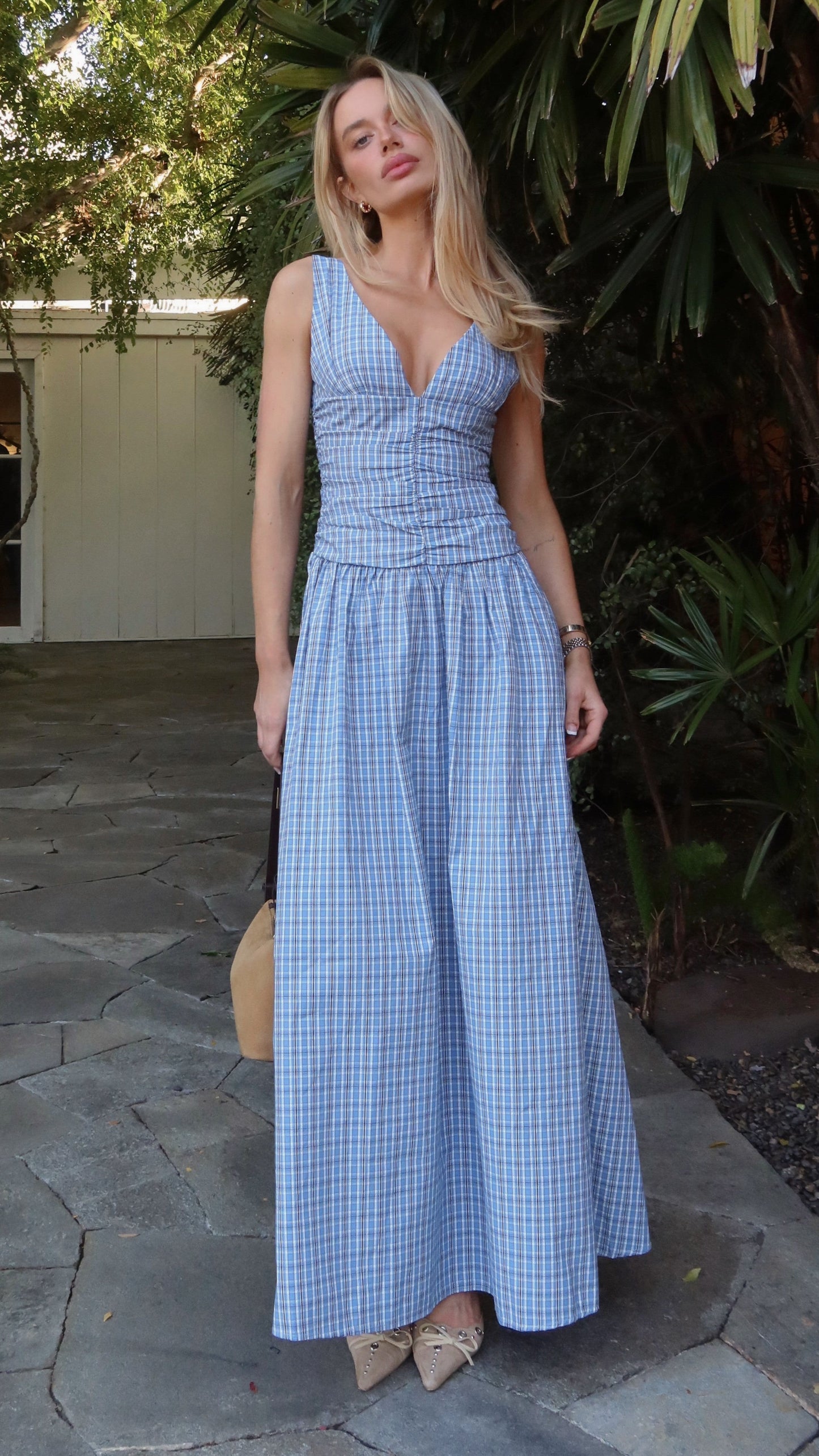 Sanya Maxi Dress - Blue Check
