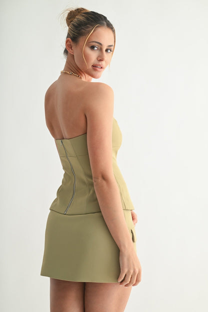 Olive Strapless Mini Skirt Set