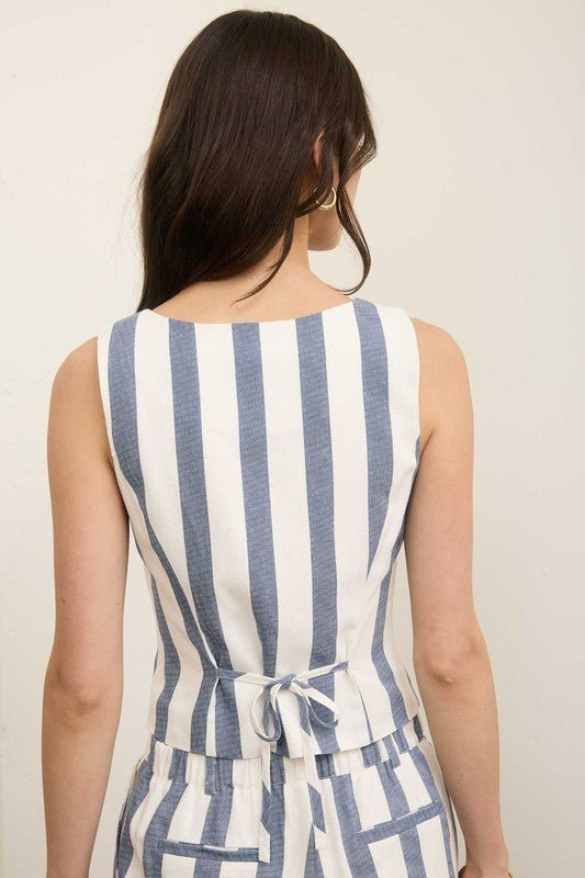 Stripe Button Down Sleeveless Linen Top