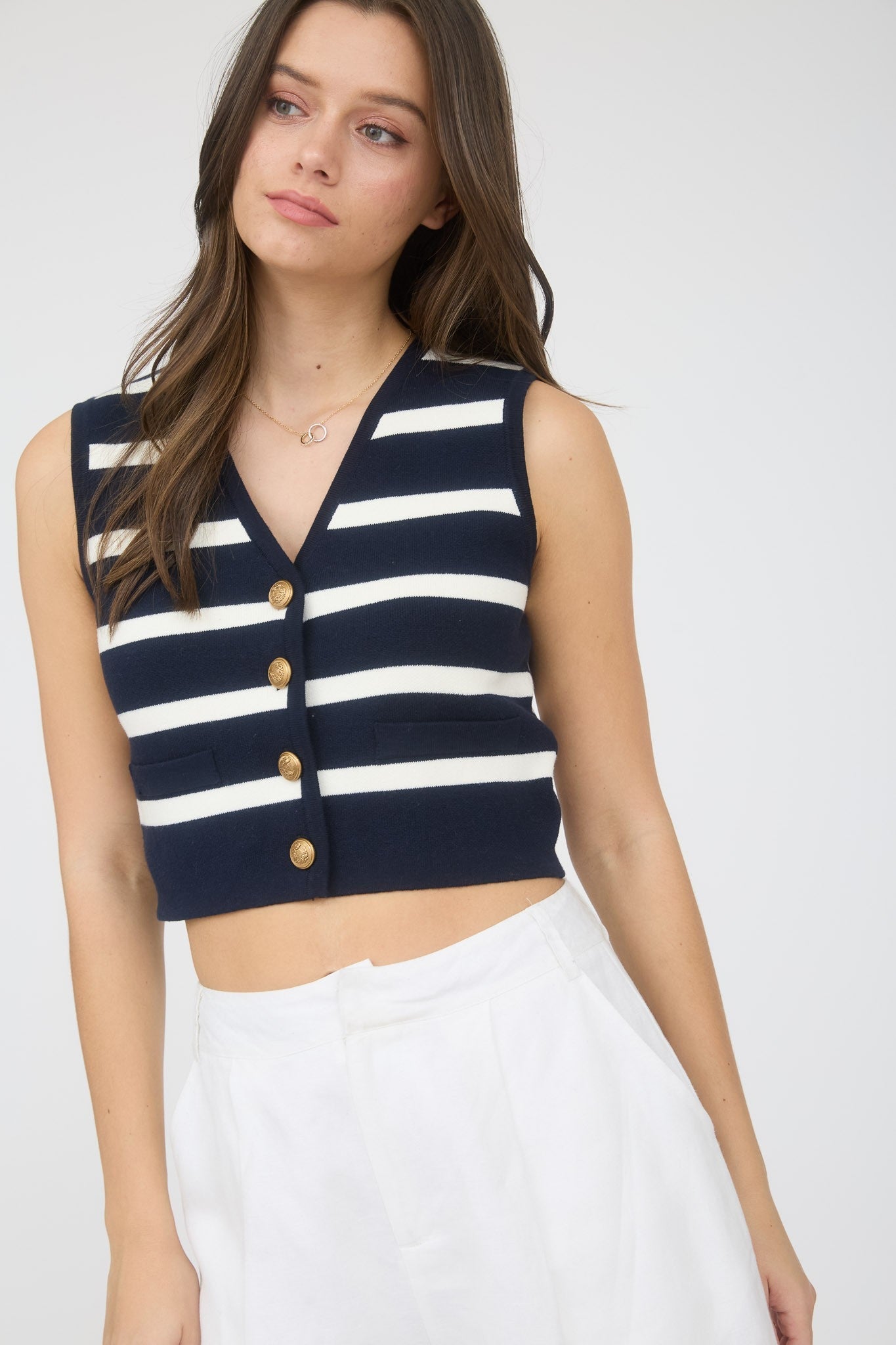 Navy & White Striped Vest Top