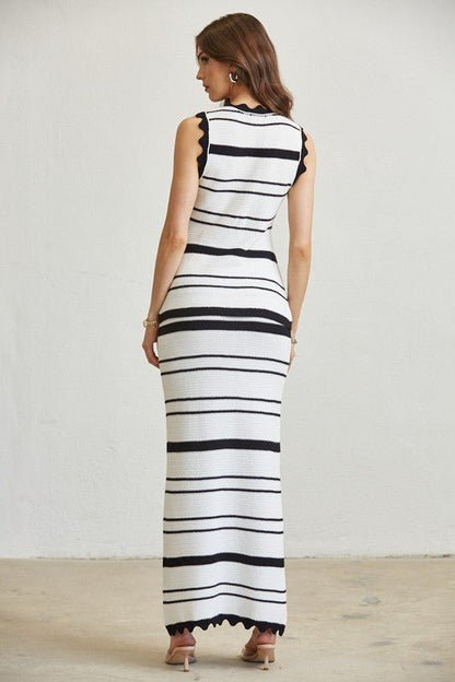 Stripe Knit Scalloped Skirt Set
