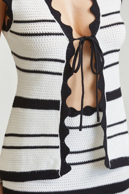 Stripe Knit Scalloped Skirt Set