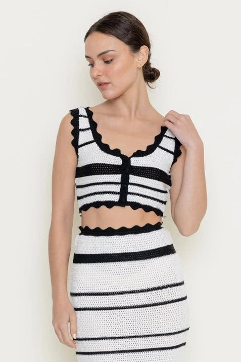 Summer Resort Striped Crochet Crop Top