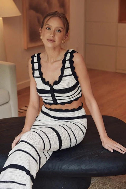 Summer Resort Striped Crochet Crop Top