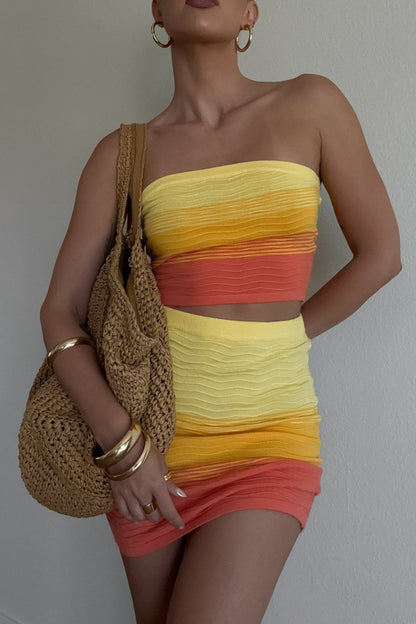 Sunset Ombre Strapless Mini Skirt Set