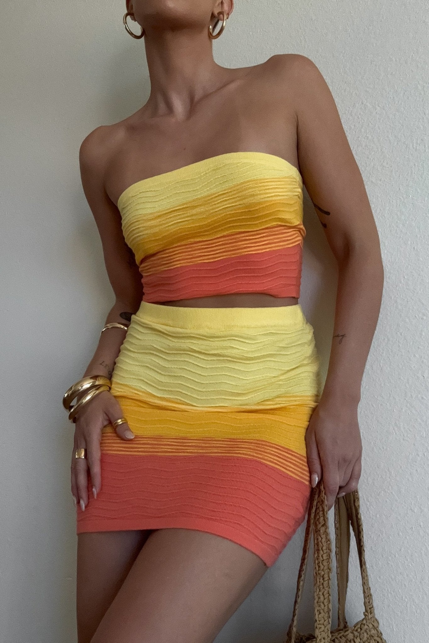 Sunset Ombre Strapless Mini Skirt Set