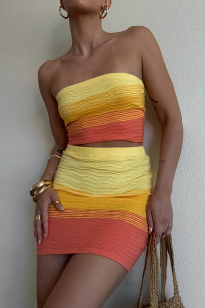 Sunset Ombre Strapless Mini Skirt Set